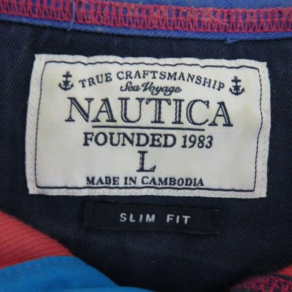 Nautica Red Navy Blue Aqua Color Block Polo Shirt L - Picture 10 of 11